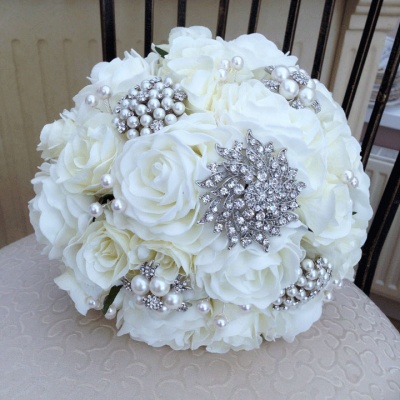 Brooch Bouquet with Cream Roses
