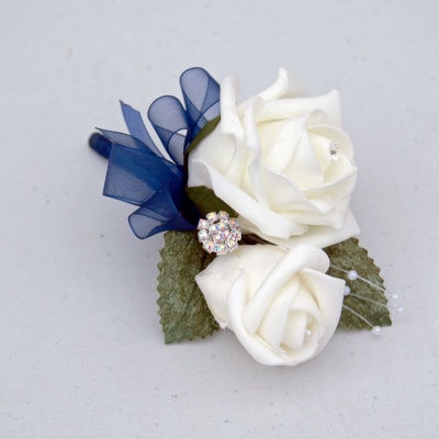 Cream and Navy Corsage