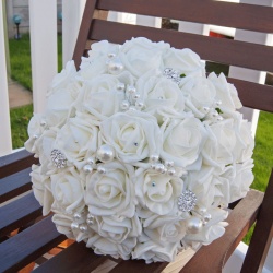 Artificial Ivory Foam Rose with Pearl Bridal Bouquet