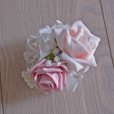 Wrist Corsage with pink foam roses